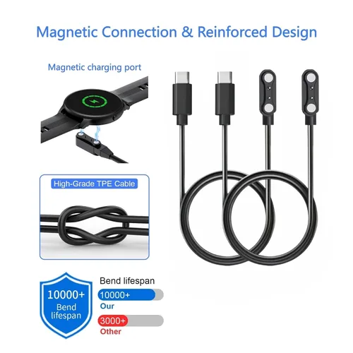 Vista 5 de Paquete de 2 cargadores universales para reloj inteligente magnético, accesorios de reloj de 23.6 in, USB-C de 2 pines de 0.157 in, cable de carga