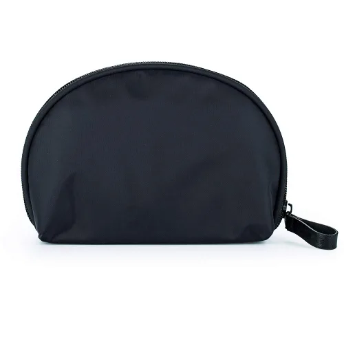 Vista 9 de Bolsa de cosméticos media luna Hekyip, neceser de maquillaje para viajes, neceser impermeable portátil para niñas y mujeres, pequeña (TODO NEGRO)
