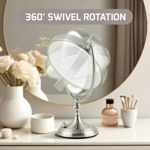 Vista 3 de OVENTE Espejo de maquillaje de mesa iluminado de 9 pulgadas con aumento 1X/5X, espejo de tocador de aumento de doble cara con luces LED regulables