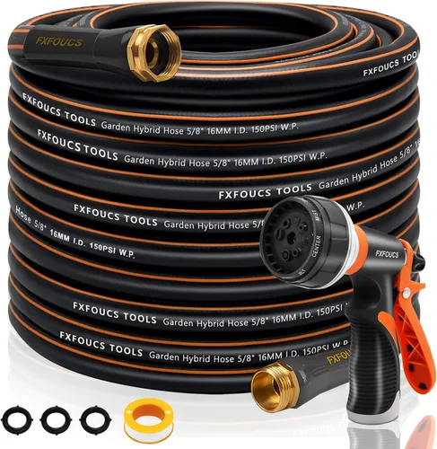 Vista 15 de Manguera de jardín resistente, manguera híbrida flexible y ligera de 5/8 pulgadas con presión de estallido de 600 PSI, mango giratorio y accesorios