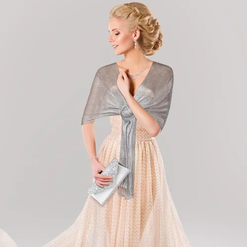 Vista 3 de Tiamon Juego de 5 piezas de joyas de diamantes de imitación, chales y envolturas formales para mujeres, vestidos de noche, bodas nupciales