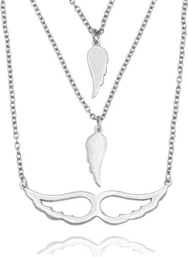 Vista 3 de quan jewelry Collar de ala de ángel, juego de 3 collares con dije, regalos para madre, hija, hermana con tarjeta de cita inspiradora, hecho a mano