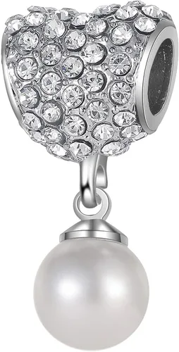 Vista 6 de awaFanee Colgantes de plata 9 piezas cuentas diamantes de imitación CZ encantos europeos aptos Pandora pulsera plateada, Metal, Circonita Cúbica