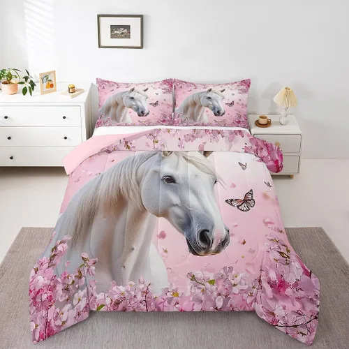 Vista 10 de Juego de ropa de cama tamaño individual para niñas y niños, juego de edredón de dibujos animados de animales y gatos, decoración de habitación