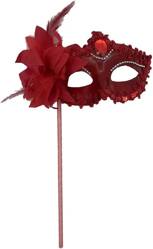 Vista 2 de AZYOUNG Máscara de media cara chapada en oro y plata para mujer, con flor de plumas laterales en palo