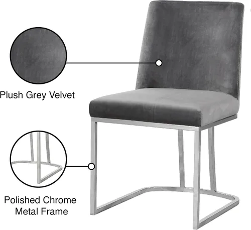 Vista 7 de Meridian Furniture Heidi Collection Modern - Silla de comedor tapizada de terciopelo contemporáneo con marco de metal cromado pulido, juego de 2, 19