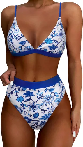Vista 24 de SUUKSESS - Conjunto de bikini de dos piezas para mujer, con cintura alta y corte sexy, estilo triángulo
