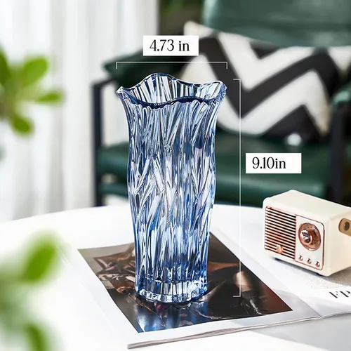 Vista 2 de Jarrón de vidrio para flores, jarrones de vidrio transparente azul para centros de mesa, jarrón de cristal para decoración de flores de mesa