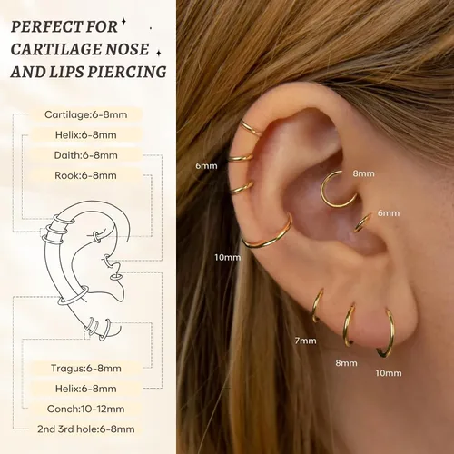 Vista 5 de Gokeey Small Gold Huggie Hoop Earrings Set for Women 14K Real Gold Plated Hypoallergenic Lightweight Earrings for Sensitive Ears Everyday Earrings