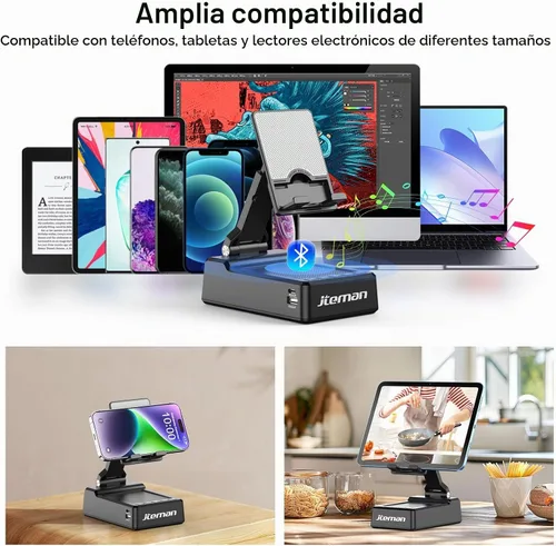 Vista 7 de JTEMAN Soporte para teléfono con altavoz Bluetooth y función de carga