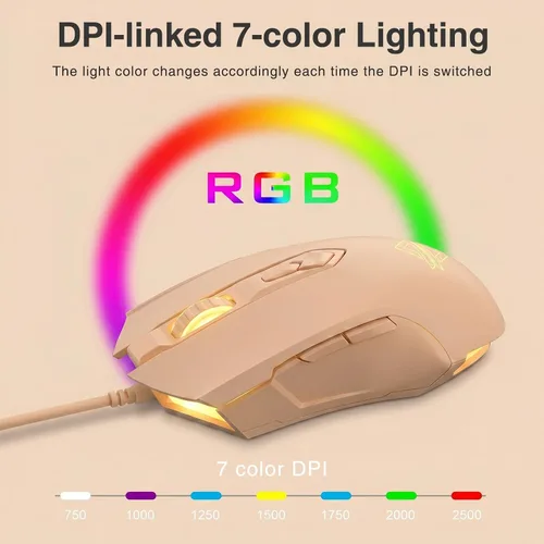 Vista 3 de Lomiluskr Ratón para juegos con cable RGB AJ52, 7 botones programables, ratones de computadora con iluminación RGB, 200-4800 DPI ajustable