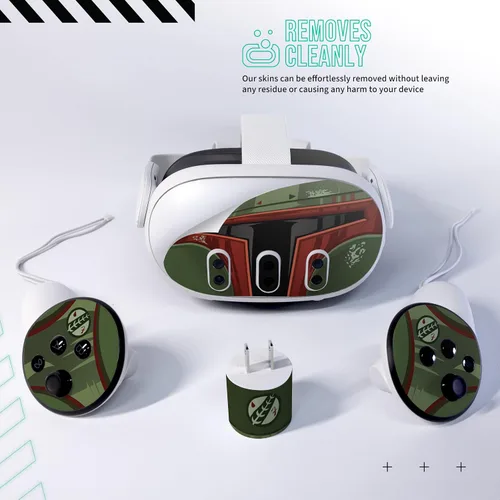 Vista 5 de Easy-to-Apply Skin Sticker Kit Compatible with Meta Quest 3 - Headset Bounty Hunter VR Accessories - Virtual Reality Protective Cover