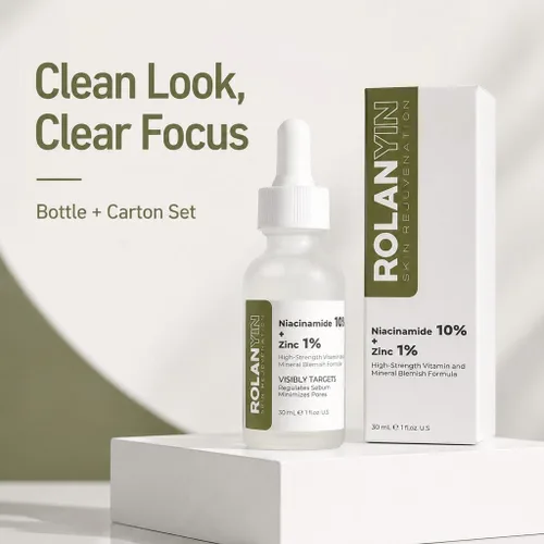 Vista 7 de ROLANYIN Suero facial de niacinamida 10% + zinc 1% para control de aceite y minimización de poros, tratamiento de imperfecciones hidratante calmante