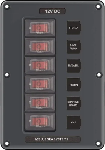 Vista 8 de Blue Sea Systems 4320 Panel de interruptores de disyuntor resistente al agua, gris, 4 posiciones