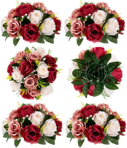 Vista 9 de BLOSMON Bolas de Flores para Bodas, Centros de Mesa de Rosas, 2 Piezas, Flores Artificiales Negras, Bolas Florales Colgantes, Decoración de Arreglos