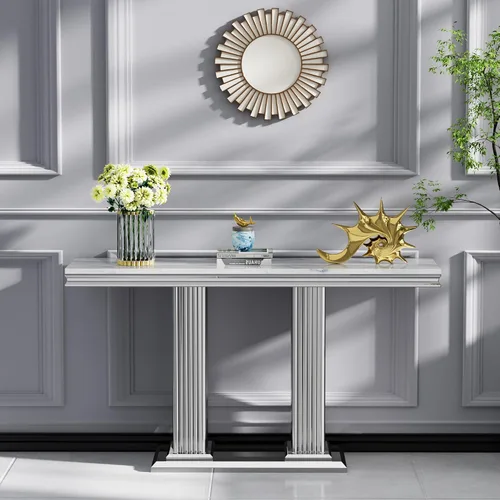 Vista 20 de SSLine Mesa de Centro Rectangular de Mármol Sintético para Sala de Estar, Mesa Central Moderna de Mármol Blanco de Lujo con Base Doble en Forma de U
