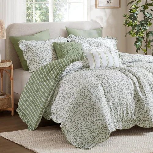 Vista 11 de Madison Park Juego de edredón floral azul Queen, juego de ropa de cama