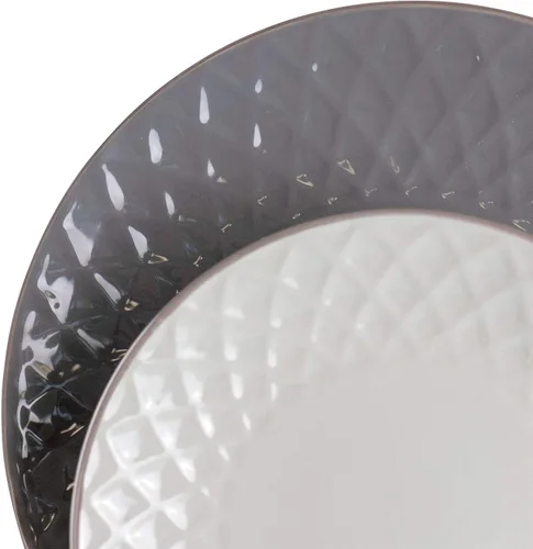 Vista 12 de Elama Round Stoneware Collection - Juego de vajilla de 16 piezas, pizarra y perla