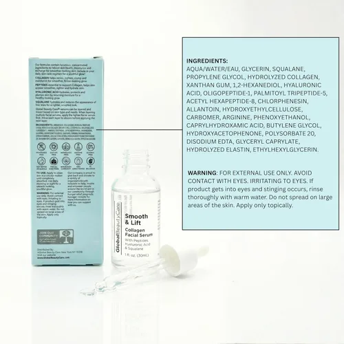 Vista 6 de Global Beauty Care Smooth & Lift - Suero facial de colágeno hidratante para apoyar la piel de aspecto firme con péptidos, ácido hialurónico