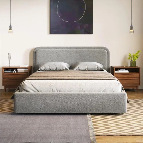 Vista 22 de Chloe - Cama de plataforma tapizada No requiere somier (borde negro, marco de cama queen)
