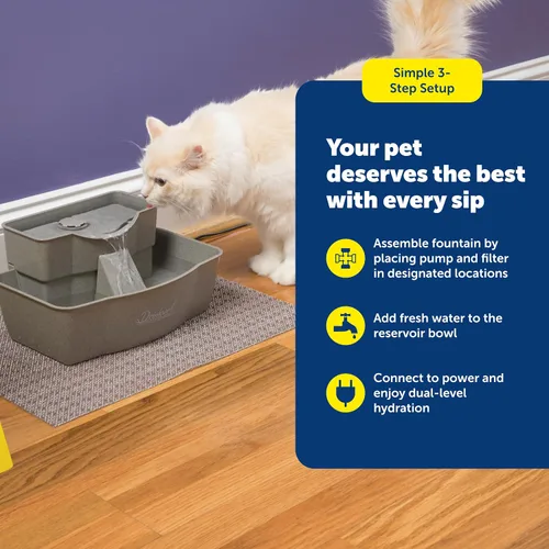Vista 6 de Bebedero PetSafe fuente de agua de varios niveles para mascotas Capacidad de 100 onzas, 2 alturas para beber, ideal para mascotas