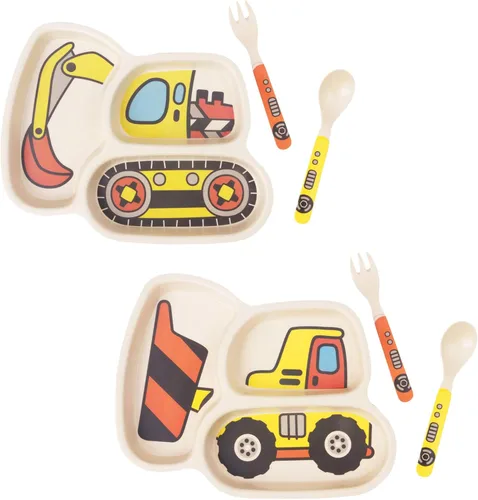 Vista 10 de Juego de platos para niños, incluye tenedor y cuchara, juego de 3 piezas, platos para niños pequeños, juego de platos divididos para alimentación