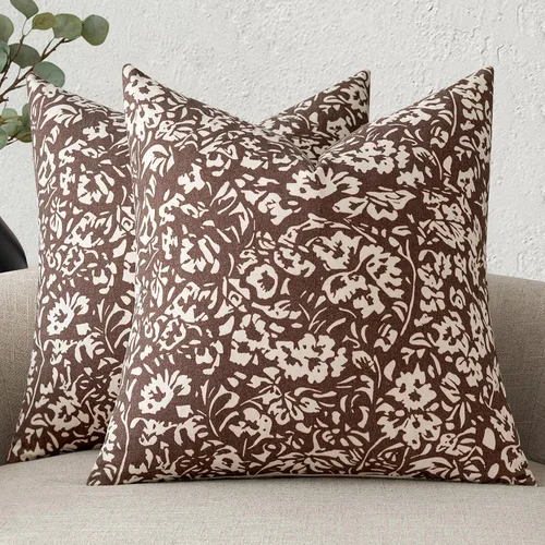 Vista 9 de MIULEE Fundas de almohada florales 18x18, juego de 2 fundas de almohada decorativas modernas de lino, fundas de almohada neutras de estilo granja