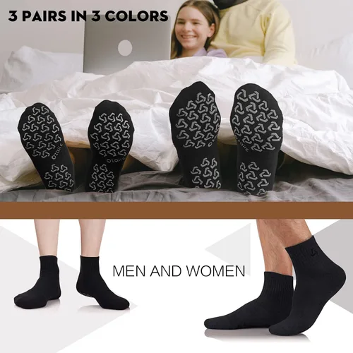 Vista 5 de Ozaiic Calcetines antideslizantes para yoga, entrenamiento en casa, Pure Barre, pilates, hospital, calcetines acolchados ideales para hombres