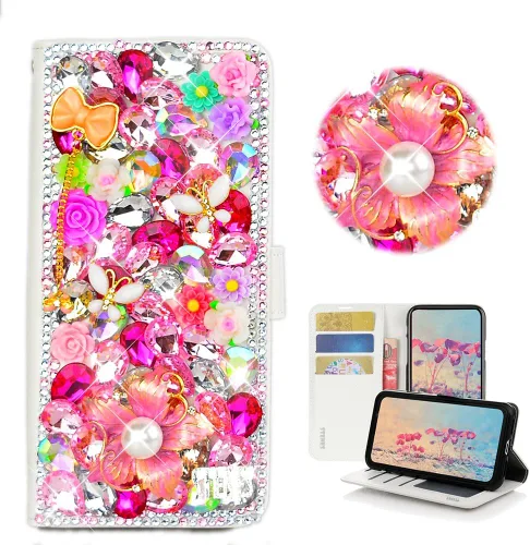 Vista 9 de Funda para iPod Touch - Elegante - 3D hecha a mano Bling Crystal Cherry Pineapple Floral Labios Diseño Cartera Magnética Ranuras para tarjetas