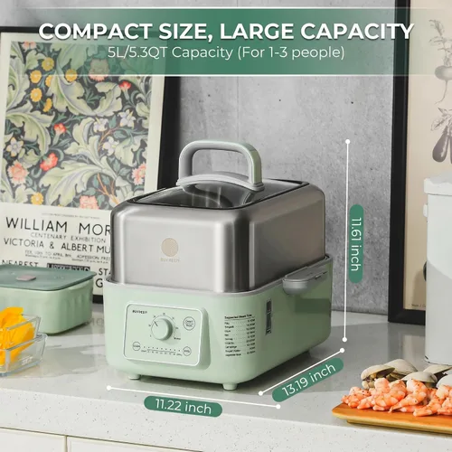 Vista 3 de BUYDEEM G52 - Vaporizador Eléctrico de Alimentos de 5.3 Cuartos de Galón para 2-4 Porciones, Vaporizador de Verduras para Cocinar, Mantiene Caliente