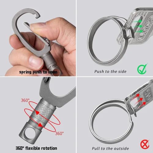 Vista 4 de TIMULTI Clip de llavero de titanio, Clip de llave EDC, llavero giratorio desmontable de liberación rápida, gancho de llavero, soporte para llavero