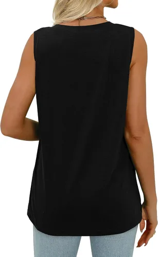 Vista 4 de WIHOLL Camisetas sin mangas plisadas de verano para mujer, ajuste holgado, cuello en V, sin mangas, fluidas