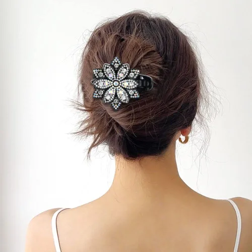 Vista 3 de inSowni Juego de 4 Pinzas para el pelo de lujo con brillos de fantasía, cristales brillantes, decorativas, de plástico, con flores, clips de garra