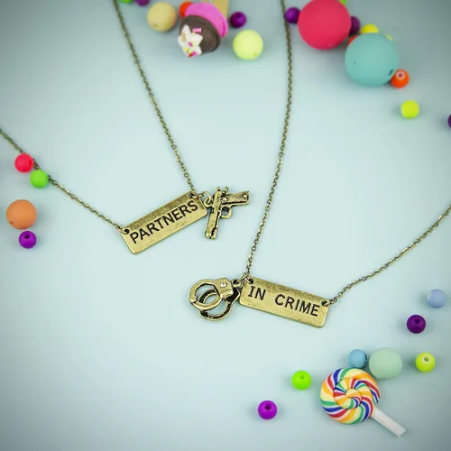 Vista 5 de Lux Accessories, Partners In Crime, esposas de mejores amigas, juego de collares que combinan, mejores amigas por siempre, metal común, Dorado