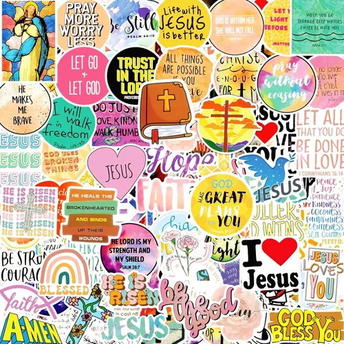 Vista 12 de 220 calcomanías inspiradoras con versículo bíblico cristiano de Jesús Vinly - Calcomanías impermeables de fe religiosa para botella de agua