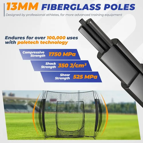 Vista 4 de 7 x 7 ft Baseball Net, Baseball Softball Batting Net for Practice Hitting Pitching Fielding, Quick Setup, Portable, with Carry Bag, 4 Ground Stakes