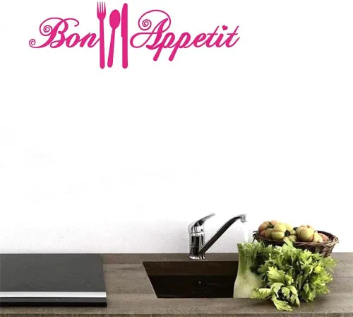 Vista 6 de Bon Appetit - Calcomanías de vinilo para cocina, azulejo, tenedor, cuchara, adhesivo de vinilo para cafetería, cafetería, tienda, restaurante, sala
