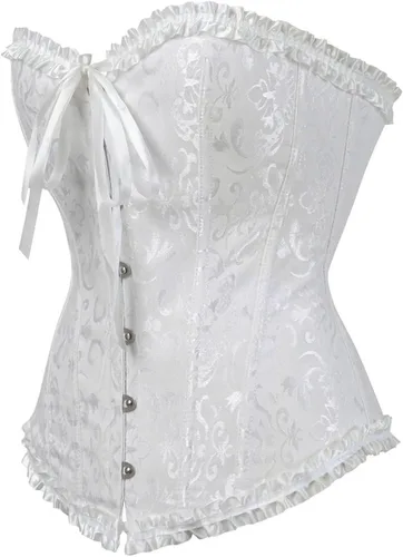Vista 2 de Corsé de talla extragrande para mujer con ribete plisado floral y ceñidor de cintura