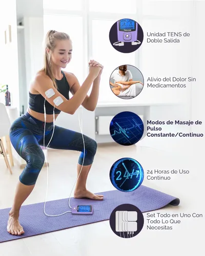 Vista 3 de TENKER - Unidad TENS para estimulación muscular, máquina TENS EMS de 24 modos para terapia de alivio del dolor/manejo del dolor, masajeador de pulso
