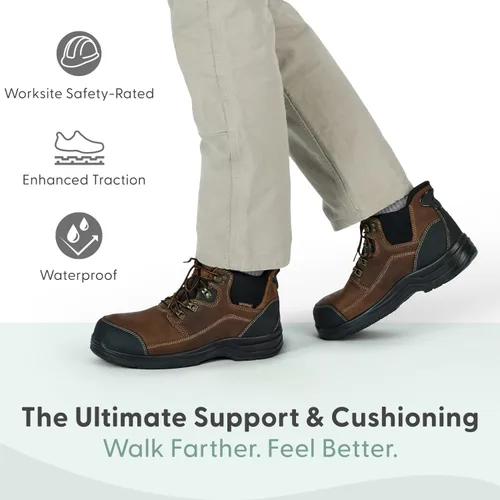 Vista 2 de Orthofeet Botas de trabajo ortopédicas sin cordones para manos libres para hombre Grafito Marrón