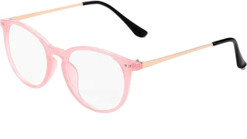 Vista 2 de Kursan Lentes falsos de lente transparente sin receta para mujeres y hombres, lentes redondos retro con marco de metal
