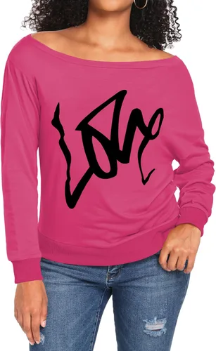 Vista 2 de Sweatshirt for Women Off The Shoulder Tops Long Sleeve Sweatshirts Oversized Sweaters Shirts 02-Rosa Rojo