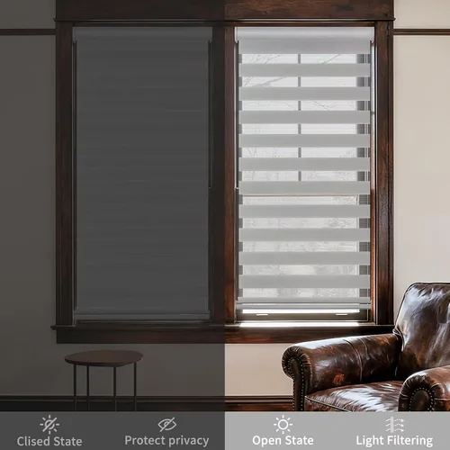 Vista 5 de MYshade Persianas Cebra sin Cordón con Función de Parada Libre - Doble Capa de Filtrado de Luz y Privacidad con Cortinas Translúcidas para Día y Gris