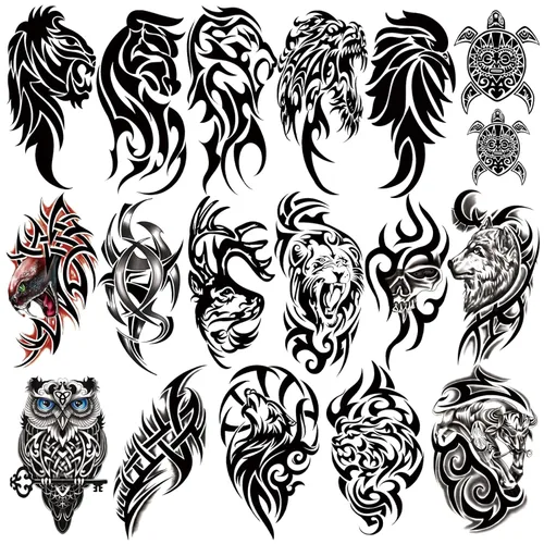 Vista 9 de 77 hojas de tatuajes temporales 3D para hombres y mujeres, diseño de león, tigre, dragón, araña, escorpión, serpiente, medusa, rosa, para cuello