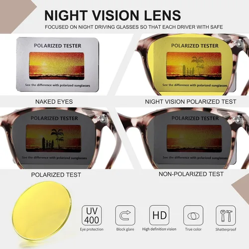 Vista 5 de HAOLOTA Gafas de conducción de visión nocturna polarizadas HD amarillas tintadas antideslumbrantes para hombres y mujeres