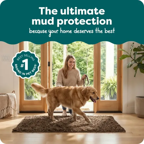 Vista 2 de Tapete de cama Furhaven para mascotas como perros y gatos – Alfombra para comida y toalla de baño de gamuza y felpilla absorbente para patas sucias