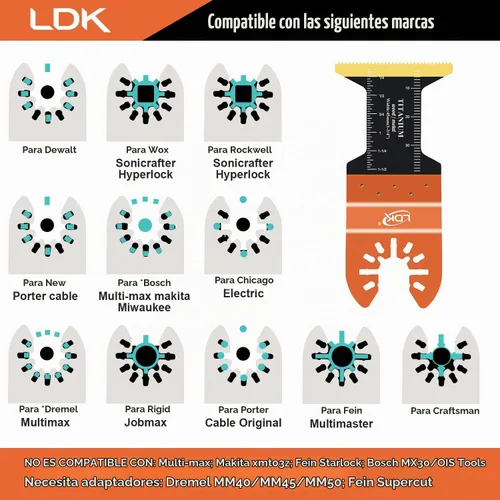 Vista 4 de LDK - Cuchillas oscilantes de titanio para herramientas, cuchillas multiherramienta universales (16 unidades) Professional for Wood Plastics Metal