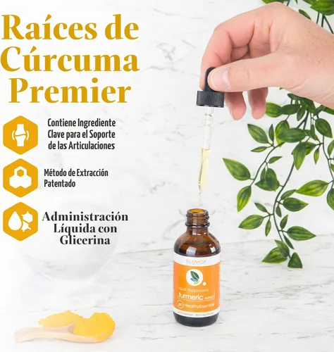 Vista 2 de Cúrcuma activa - Suplemento líquido avanzado - Extracto de cúrcuma longa - solo raíces de cúrcuma - Curcumina de origen natural