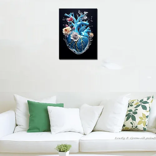 Vista 2 de Corazón con flores Pintura de diamante DIY 5D, kit de numeración, órganos humanos cristal diamantes de imitación pintura de diamantes de imitación
