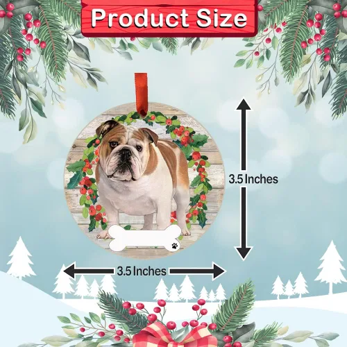 Vista 3 de E&S Imports - Adorno de bulldog – E&S Pets – Personalizable – Regalos para perros – Adorno redondo de cerámica con acabado esmaltado – Decoración